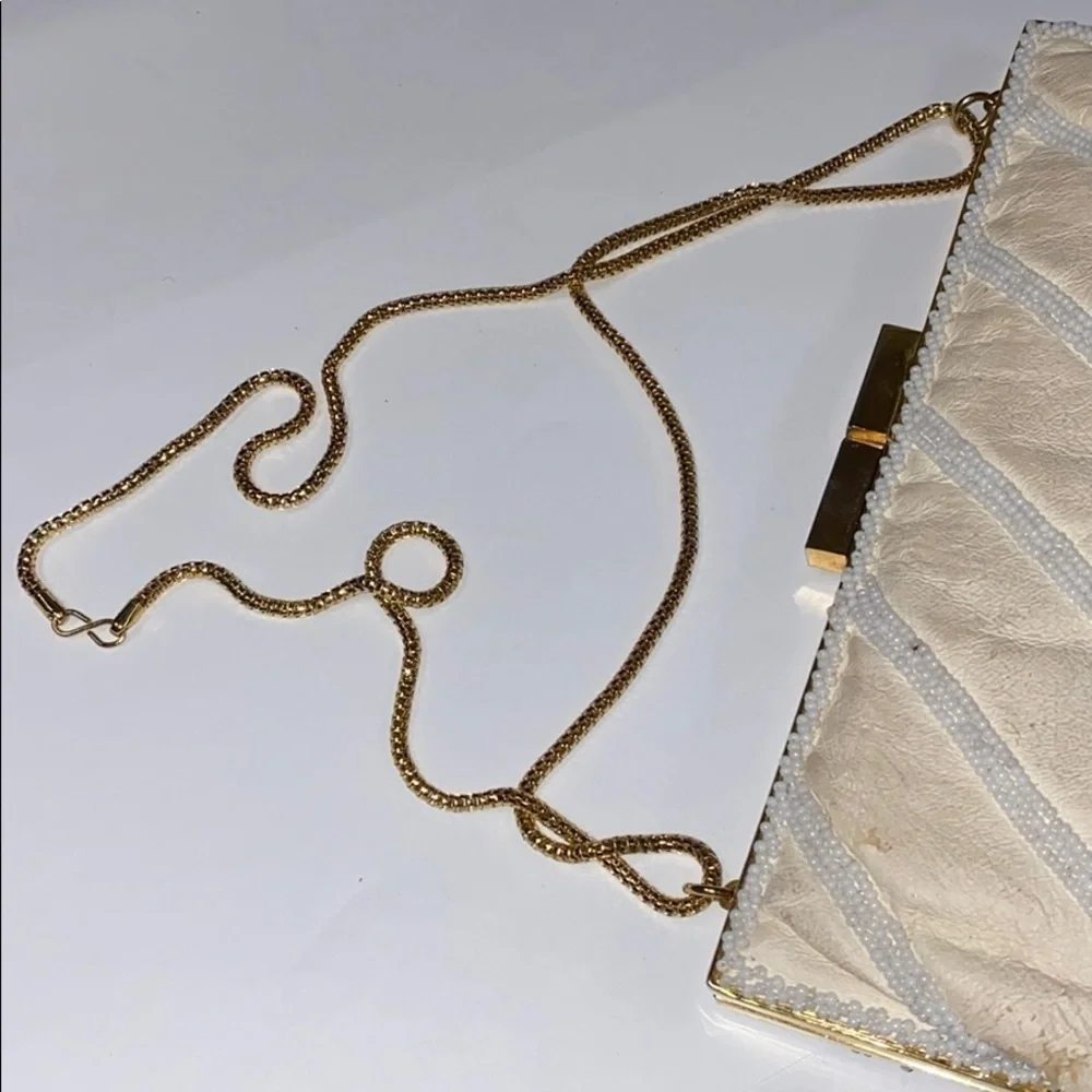 Walborg White Leather and Beaded Shoulder Clutch